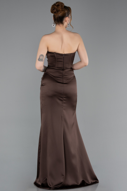 Long Brown Satin Prom Gown ABU6091