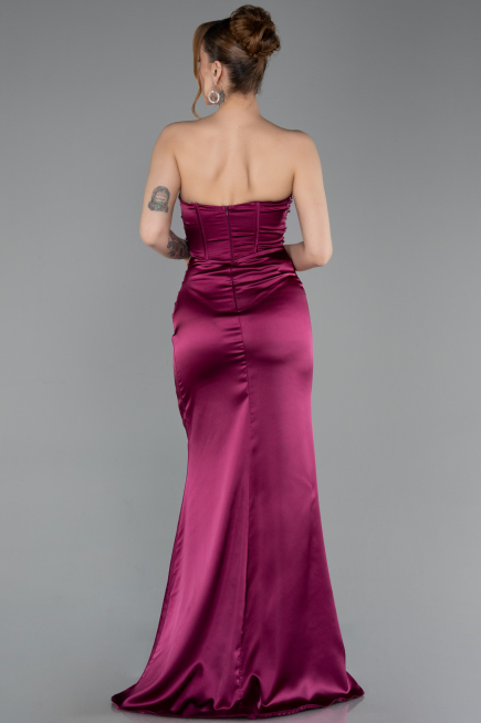 Long Plum Satin Prom Gown ABU6091