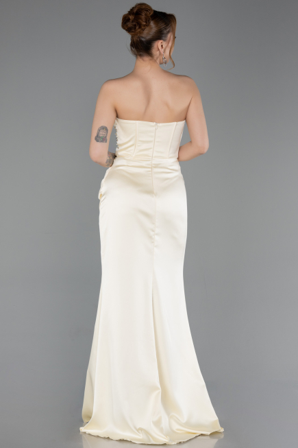 Long Yellow Satin Prom Gown ABU6091