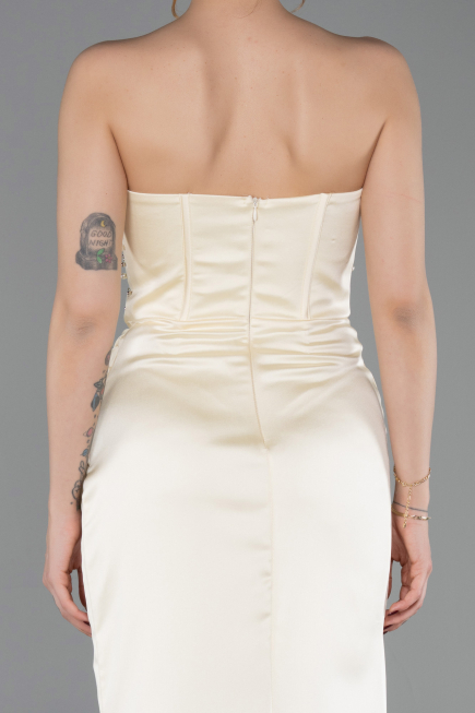 Long Yellow Satin Prom Gown ABU6091