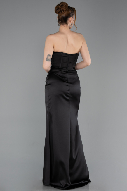 Long Black Satin Prom Gown ABU6091