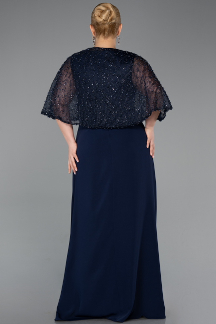 Long Navy Blue Chiffon Plus Size Evening Dress ABU6063