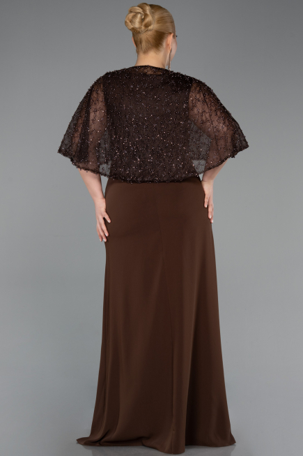 Long Brown Chiffon Plus Size Evening Dress ABU6063