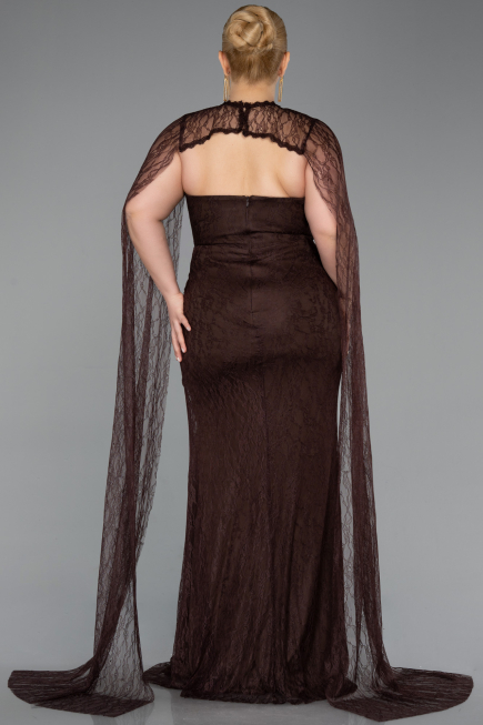 Long Brown Dantelle Plus Size Evening Gown ABU6070