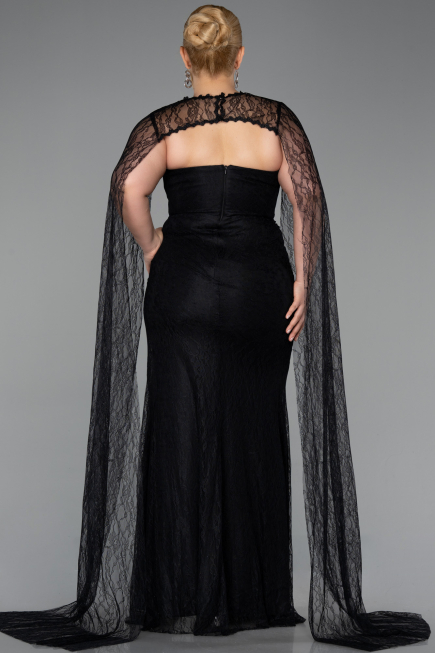 Long Black Dantelle Plus Size Evening Gown ABU6070