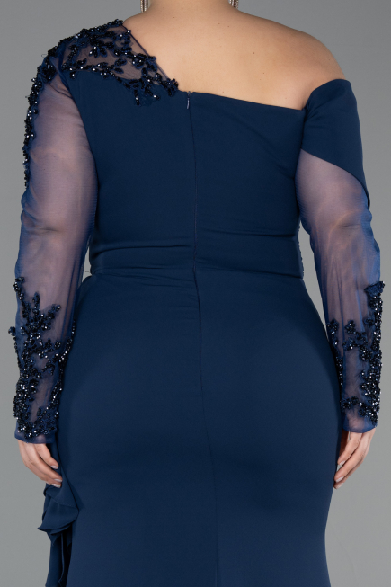 Long Navy Blue Chiffon Formal Plus Size Dress ABU5895