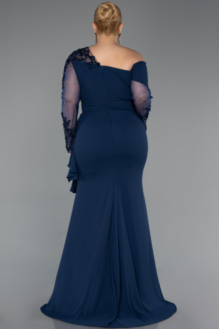 Long Navy Blue Chiffon Formal Plus Size Dress ABU5895