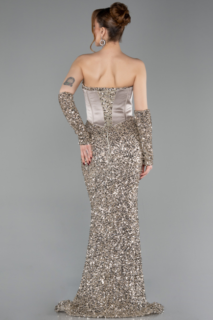 Long Beige Scaly Evening Dress ABU6041