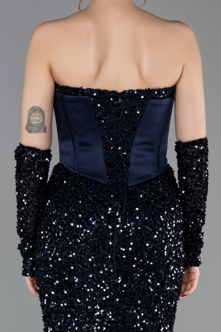 Long Navy Blue Scaly Evening Dress ABU6041