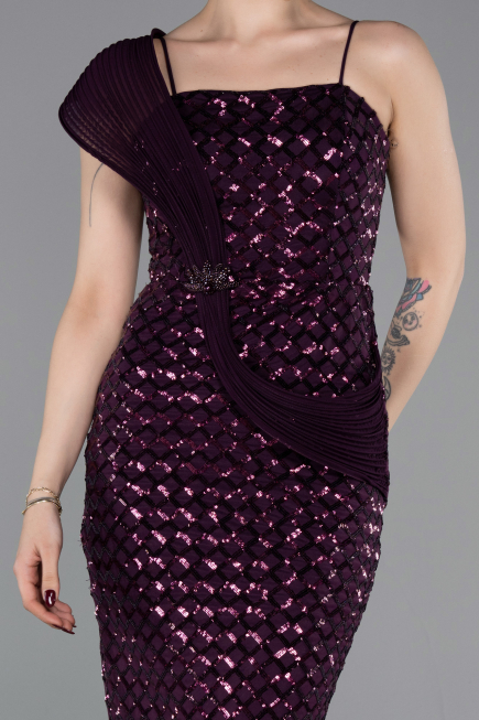 Long Dark Purple Scaly Prom Gown ABU6075