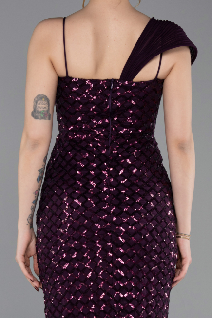 Long Dark Purple Scaly Prom Gown ABU6075
