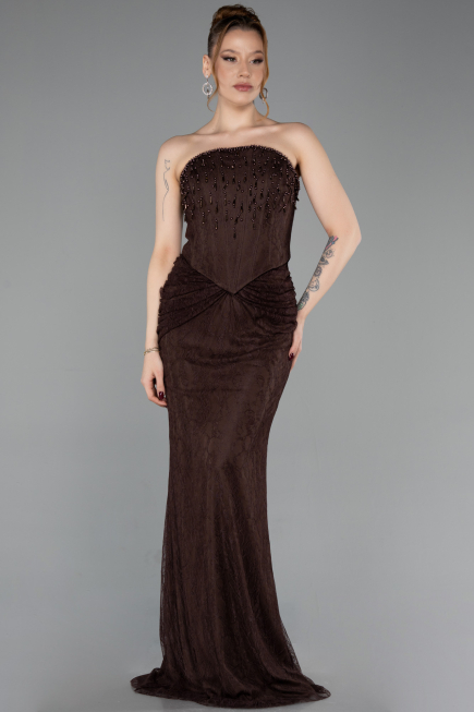 Long Brown Dantelle Evening Dress ABU6089