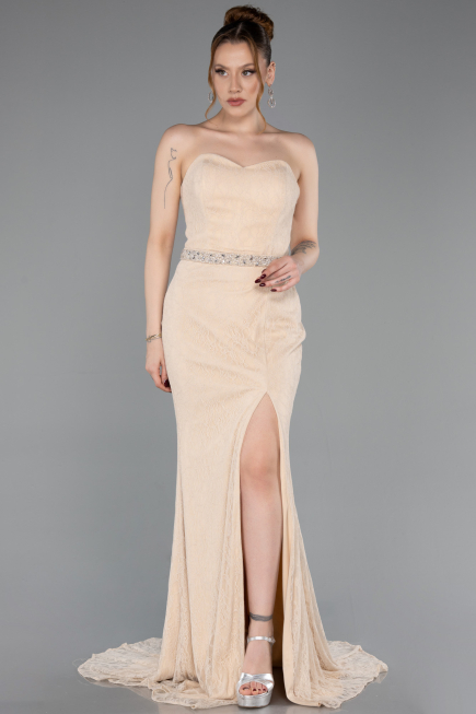 Long Beige Dantelle Evening Dress ABU6060