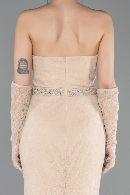 Long Beige Dantelle Evening Dress ABU6060
