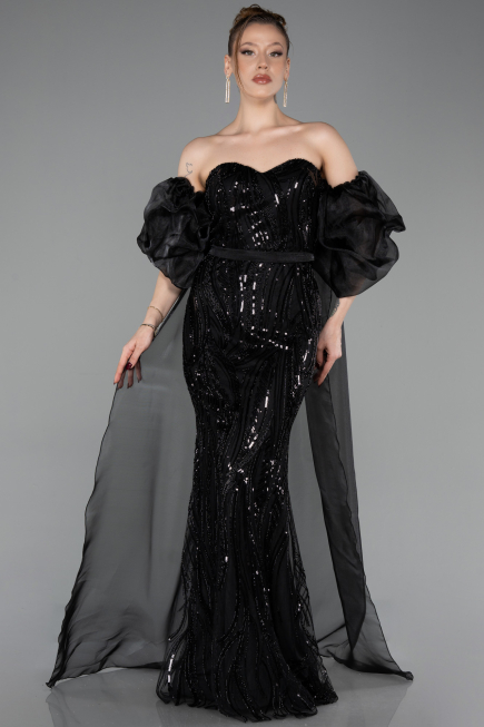 Long Black Scaly Evening Dress ABU6099