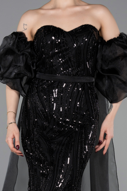 Long Black Scaly Evening Dress ABU6099