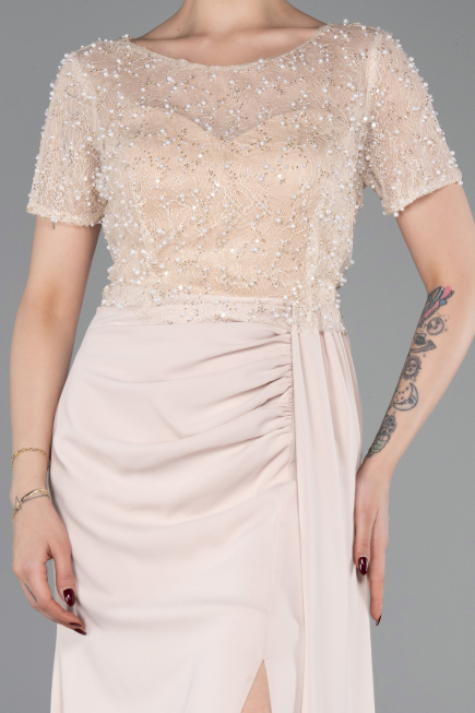 Long Beige Dantelle Evening Dress ABU6100