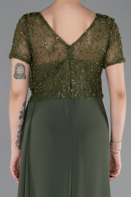 Long Olive Drab Dantelle Evening Dress ABU6100