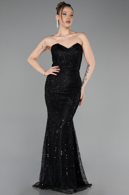 Long Black Beaded Evening Dress ABU6073