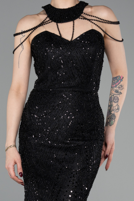 Long Black Beaded Evening Dress ABU6073