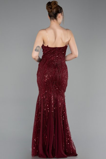 Long Burgundy Beaded Evening Dress ABU6080