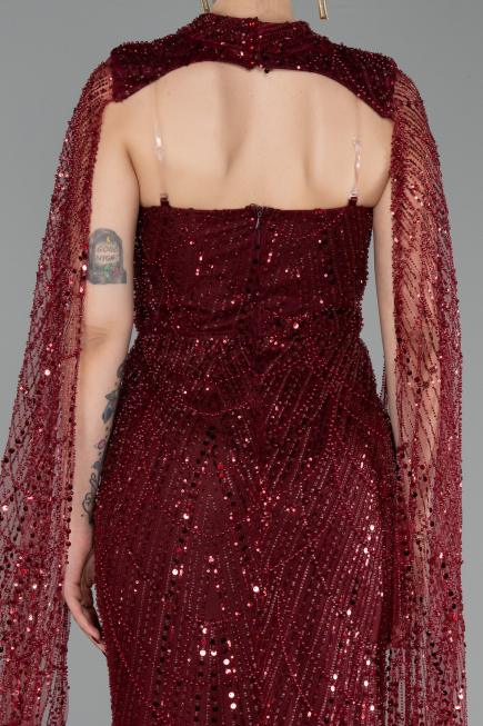 Long Burgundy Beaded Evening Dress ABU6104