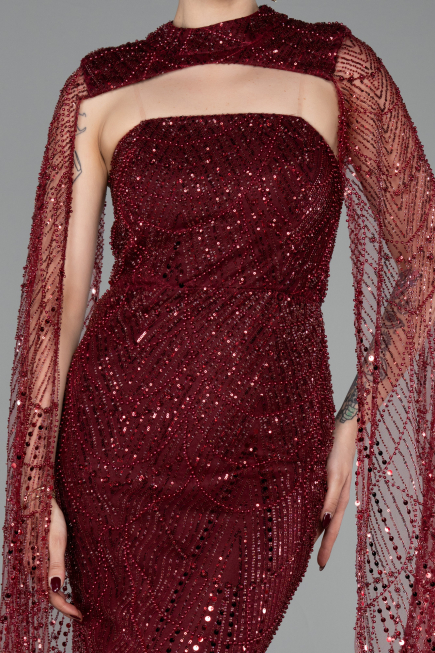 Long Burgundy Beaded Evening Dress ABU6104