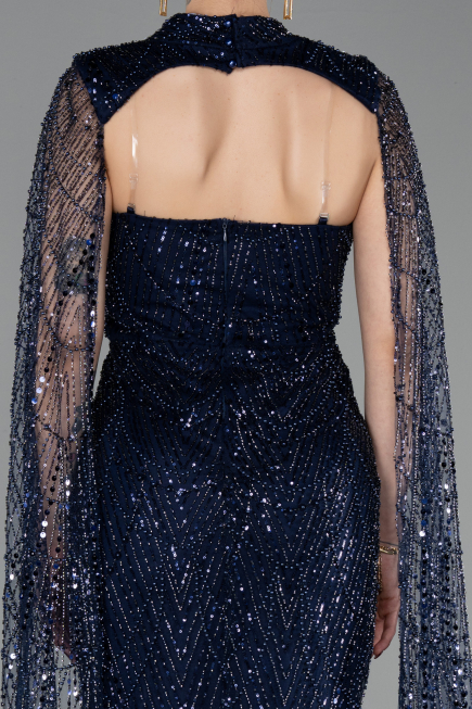 Long Navy Blue Beaded Evening Dress ABU6104