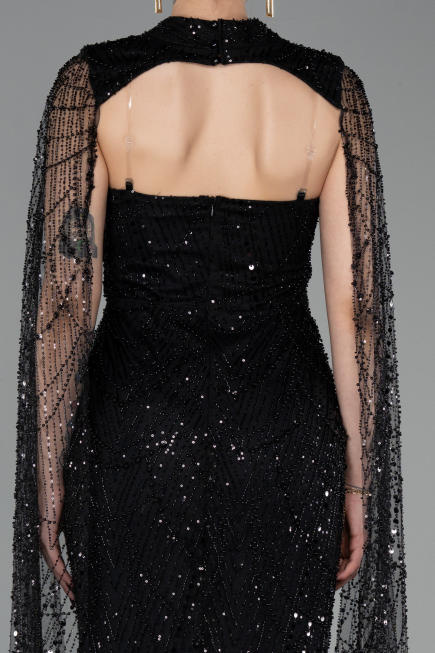 Long Black Beaded Evening Dress ABU6104