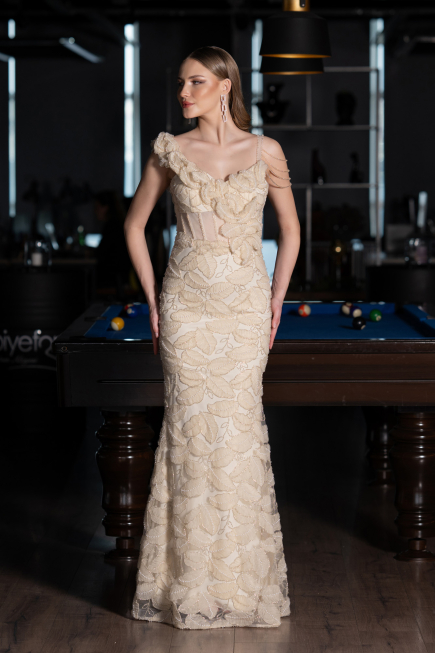 Long Beige Evening Dress ABU6059