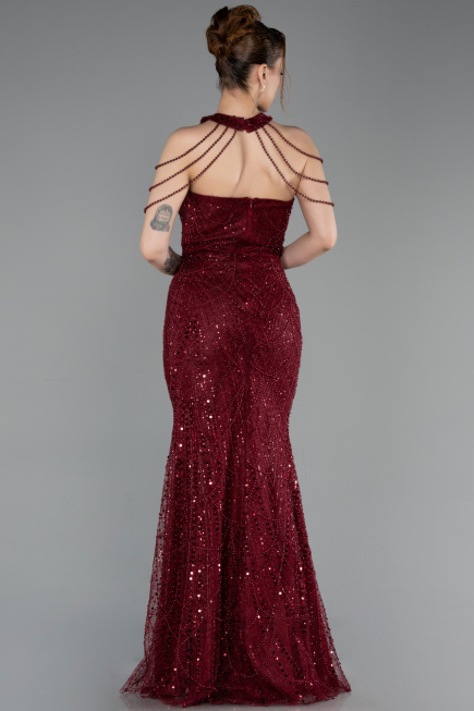 Long Burgundy Beaded Evening Dress ABU6073