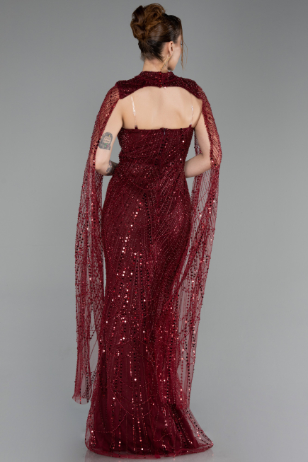Long Burgundy Beaded Evening Dress ABU6104