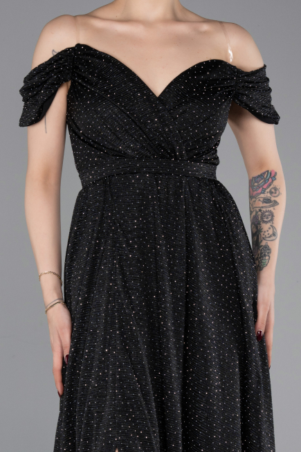 Long Black-Silver Evening Dress ABU6107