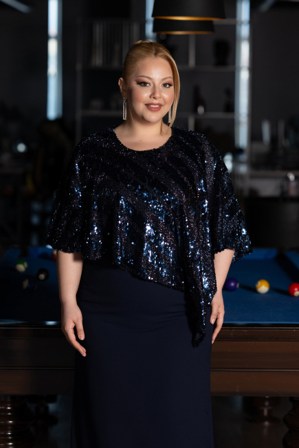 Midi Navy Blue Plus Size Evening Gown ABK2609