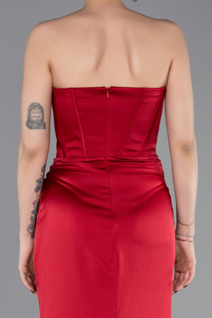 Long Burgundy Satin Mermaid Evening Gown ABU6109