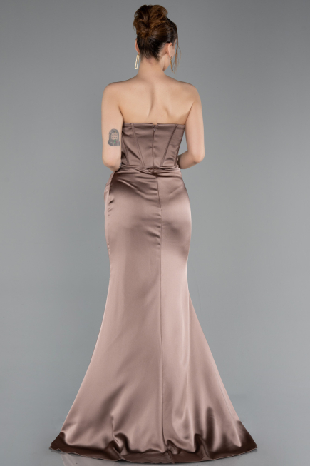 Long Cappuccino Satin Mermaid Evening Gown ABU6109