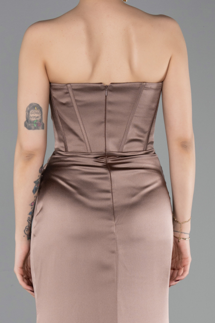 Long Cappuccino Satin Mermaid Evening Gown ABU6109