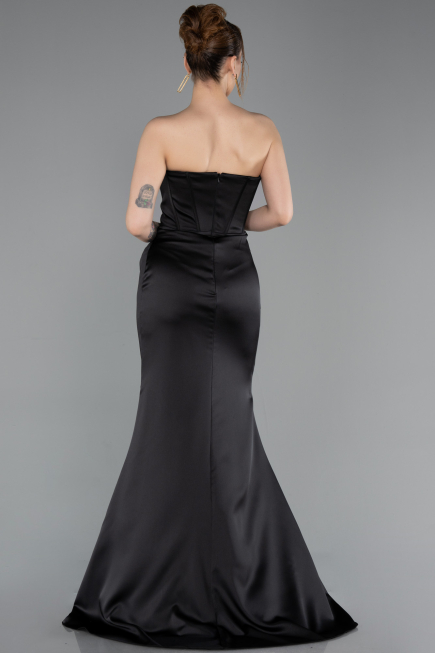 Long Black Satin Mermaid Evening Gown ABU6109