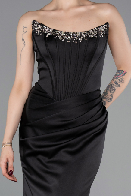 Long Black Satin Mermaid Evening Gown ABU6109