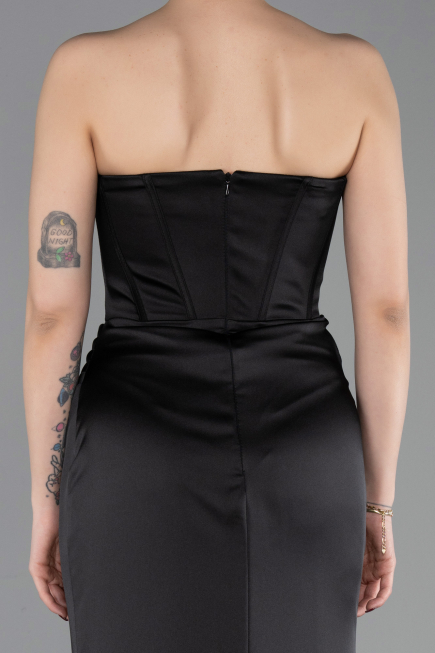 Long Black Satin Mermaid Evening Gown ABU6109