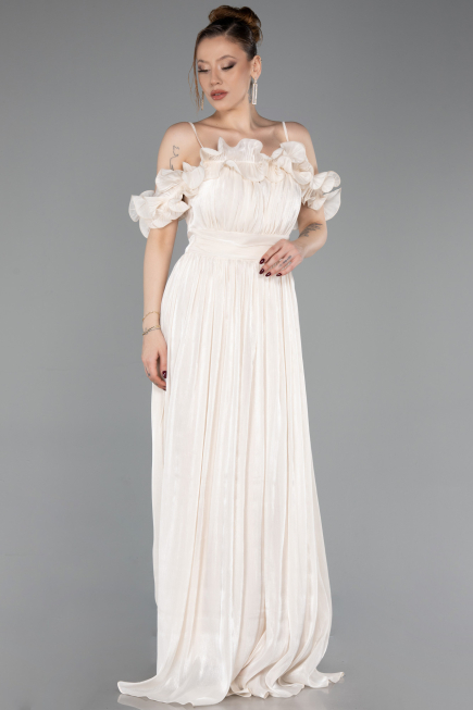 Long Beige Chiffon Prom Gown ABU6110