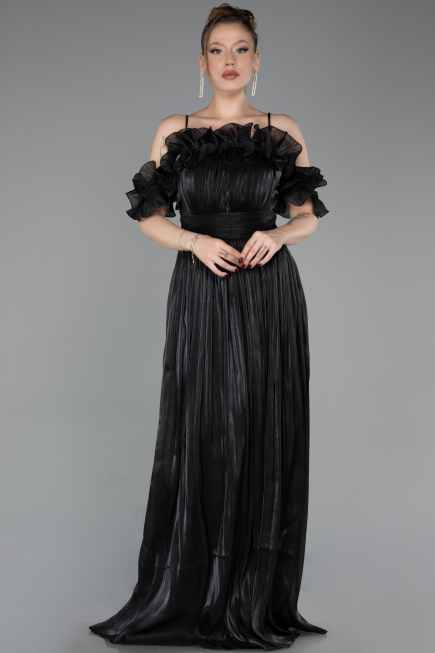 Long Black Chiffon Prom Gown ABU6110