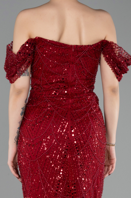 Burgundy Long Beaded Evening Dress ABU5557