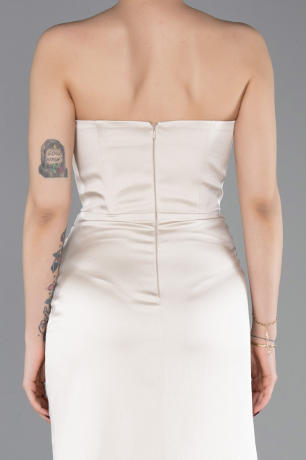 Beige Long Satin Prom Gown ABU5923