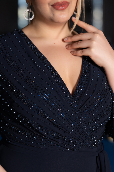 Long Navy Blue Chiffon Plus Size Evening Dress ABU6067