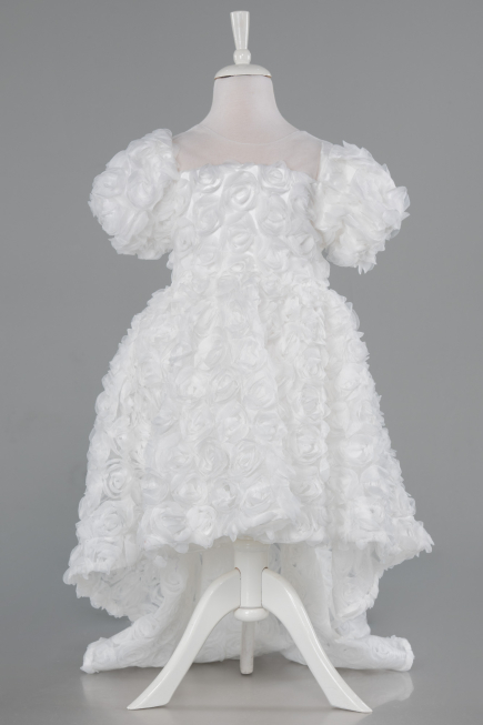 Front Short Back Long White Girl Dress ABO134