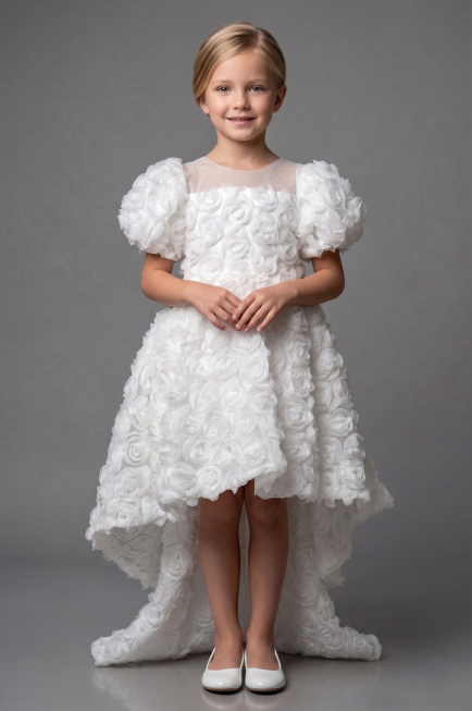 Front Short Back Long White Girl Dress ABO134