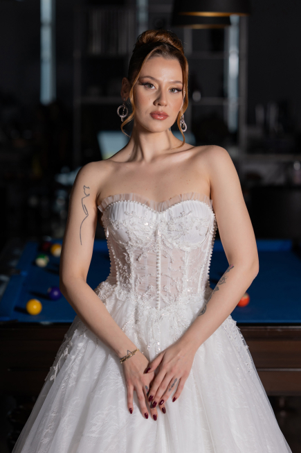 Long White Dantelle Wedding Dress ABG193