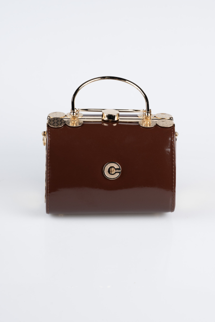 Brown Patent Leather Evening Bag KC170