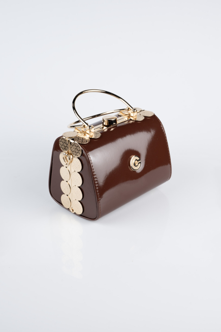 Brown Patent Leather Evening Bag KC170
